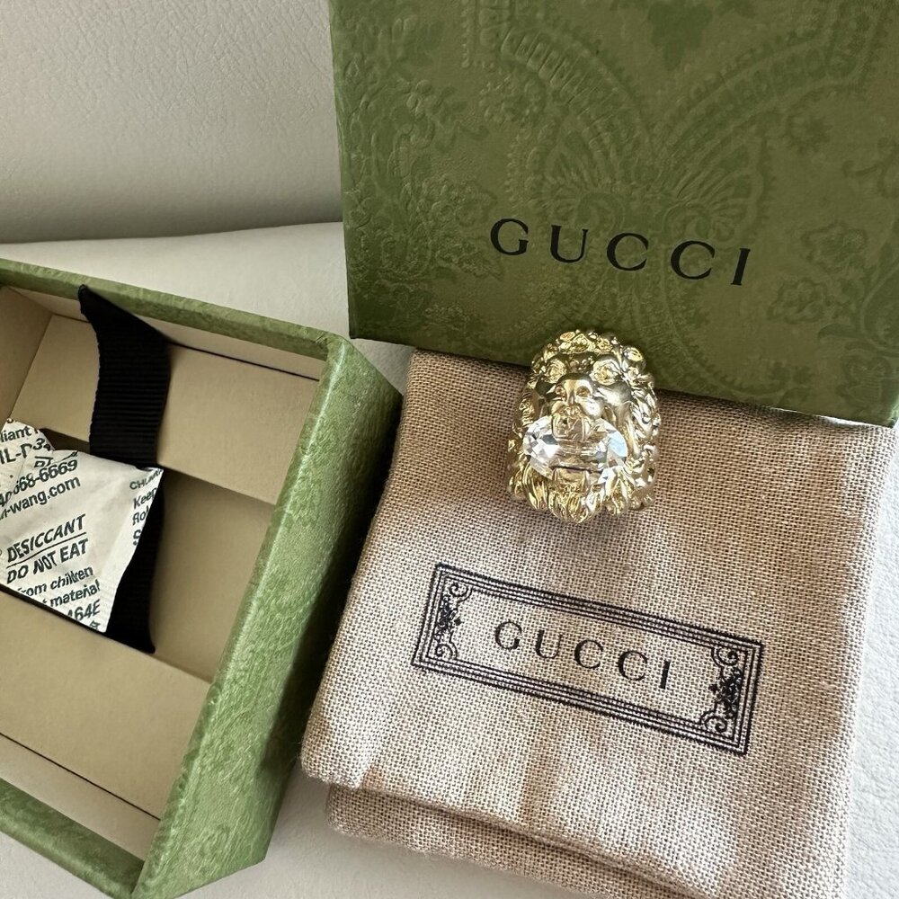 NEW Gucci Lion Ring White Crystal Size 16 IT 7.5 US - Picture 6 of 12